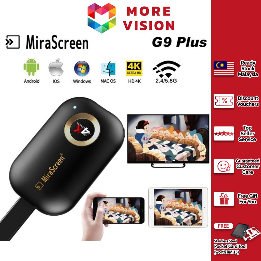 Mirascreen G9 Plus 2.4G/5G 4K Miracast WiFi AirPlay HD TV Stick Mira