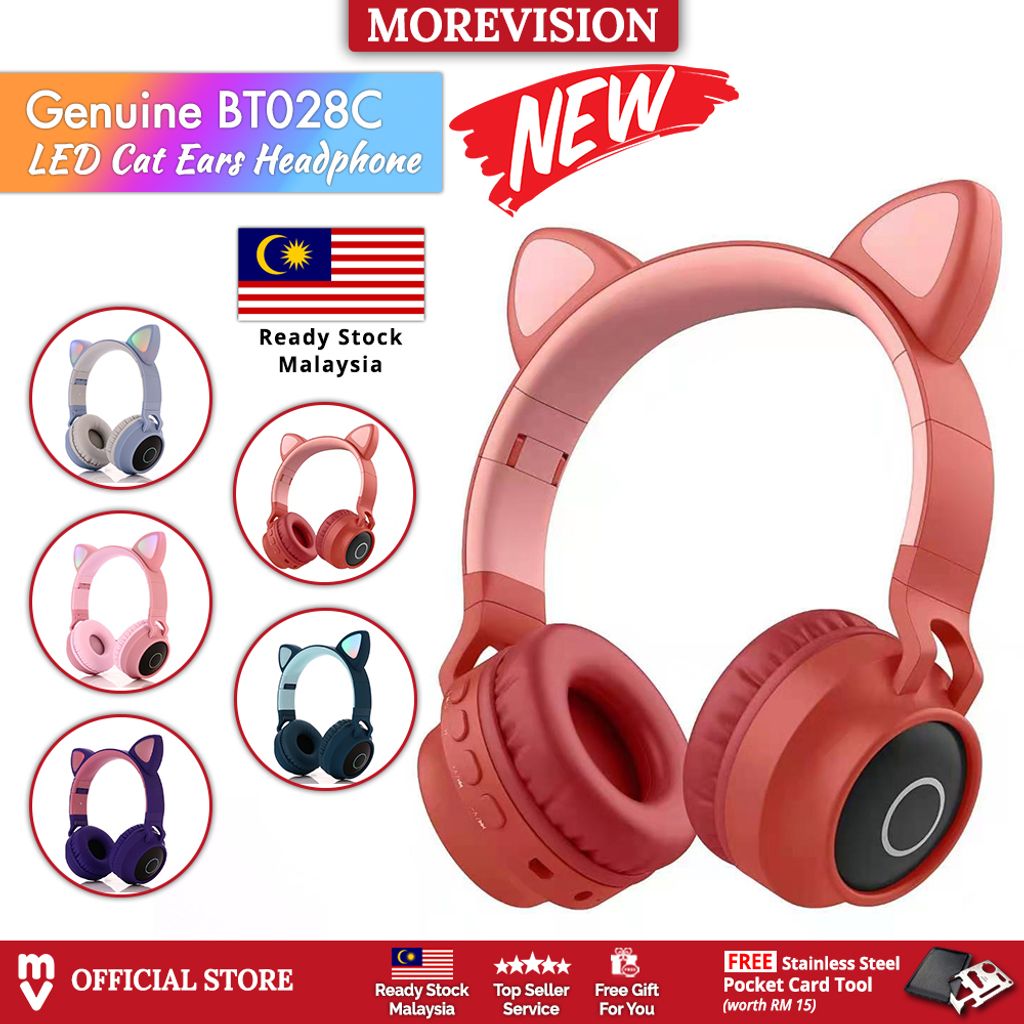 Bluetooth 5.0 LED Light Cat Ears Headset Wireless Earphone Stereo Bass Headphones HIFI TF SD