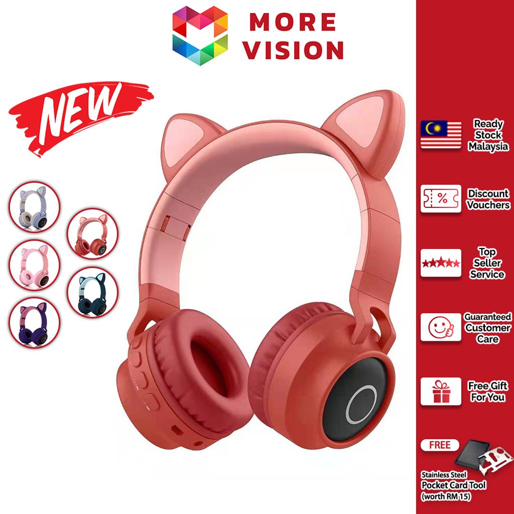 Bluetooth 5.0 LED Light Cat Ears Headset Wireless Earphone Stereo Bass Headphones HIFI TF SD