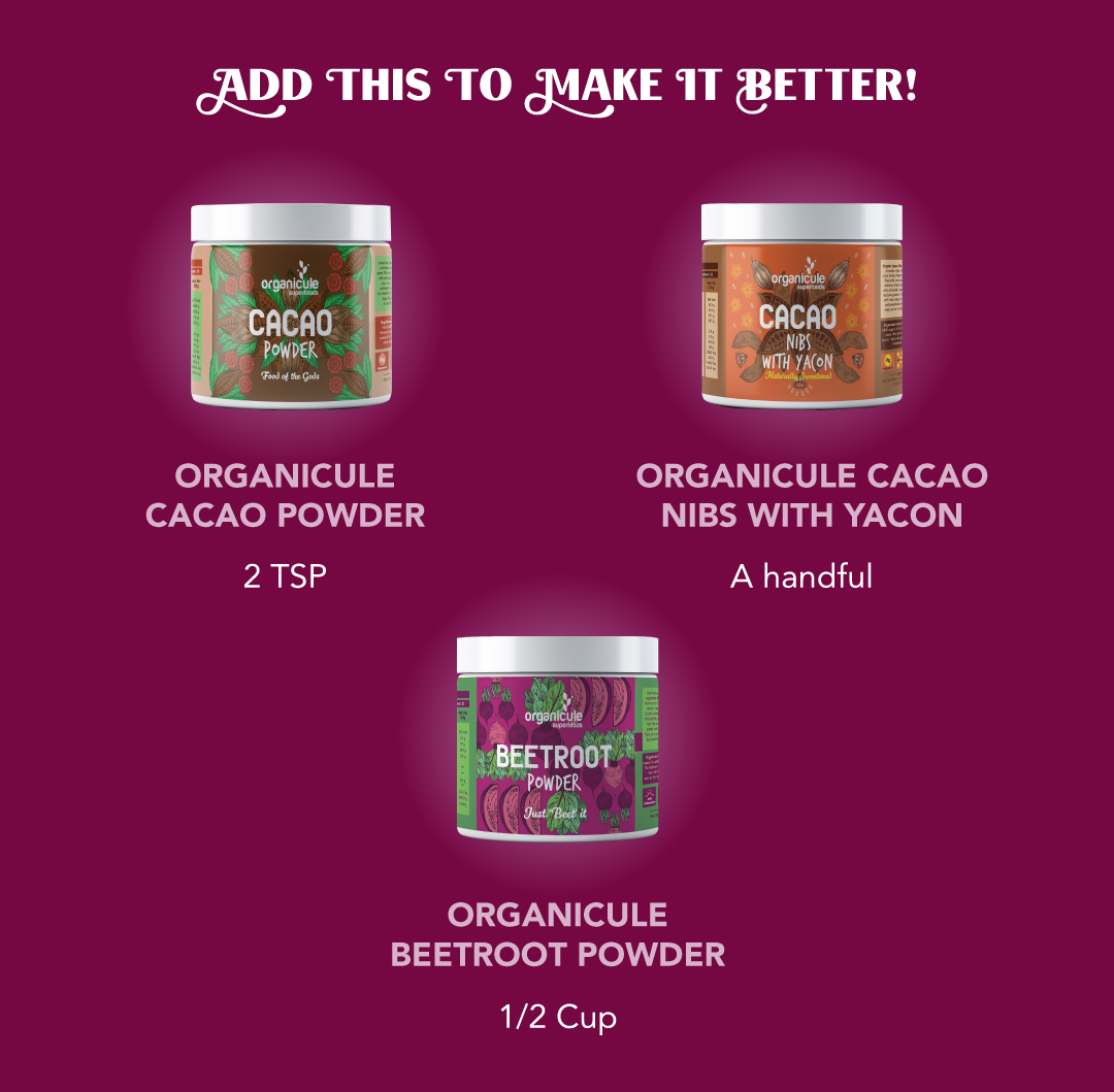 Organicule Cacao Powder, Organicule Cacao Nibs With Yacon & Organicule Beetroot Powder.png