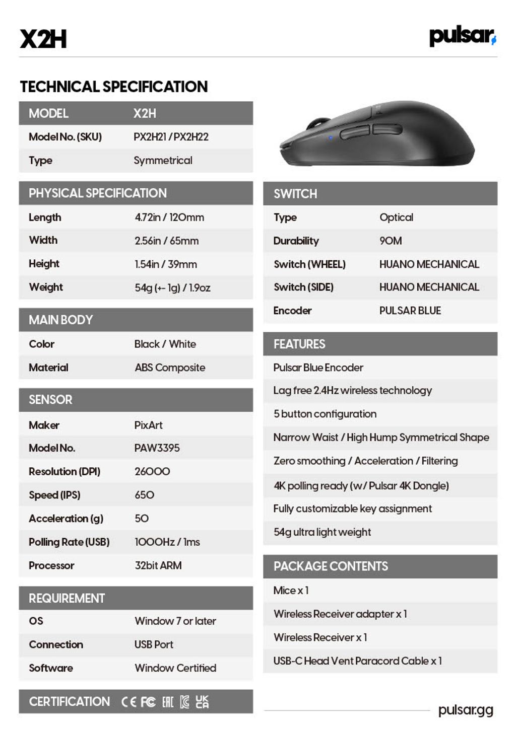 Pulsar X2H Wireless Gaming Mouse – Respawn Gaming Tech