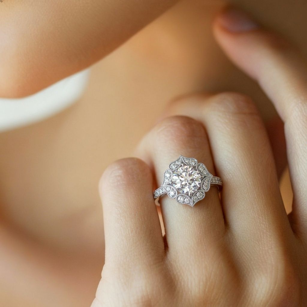 讓左手邊照片中的模特兒戴上右手邊照片中的鑽戒 OK