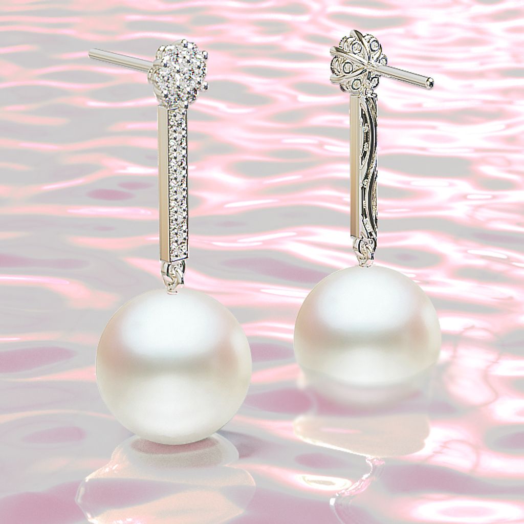 Flower Water Moon Pearl Earring With Wave
