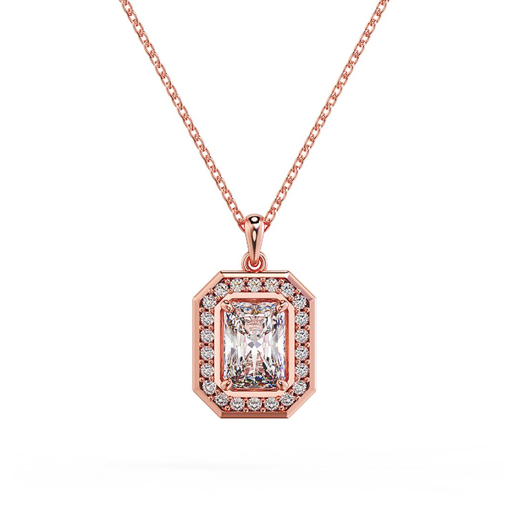 Radiant Halo Diamond Pendant Pink