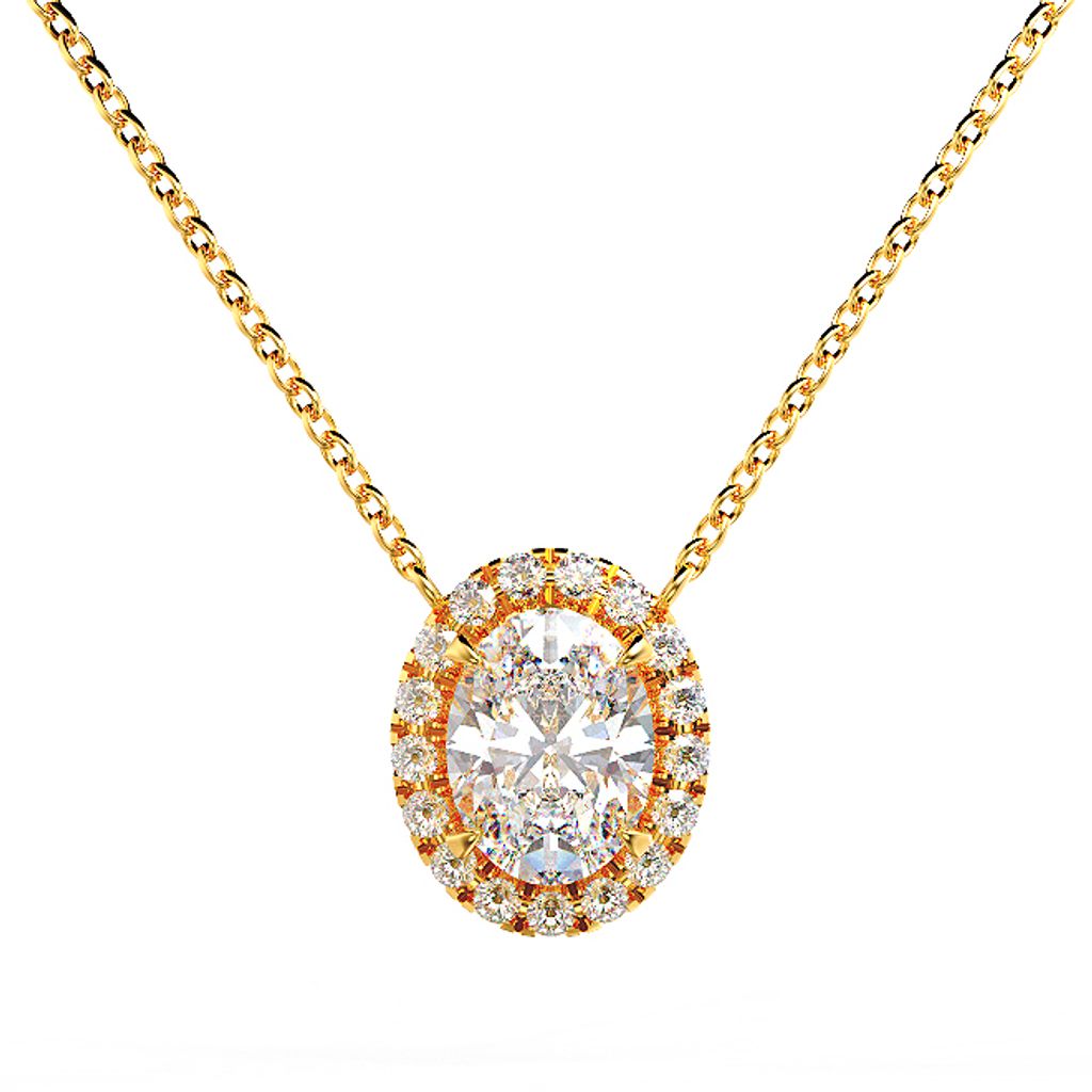 Oval Halo Diamond Pendant Yellow