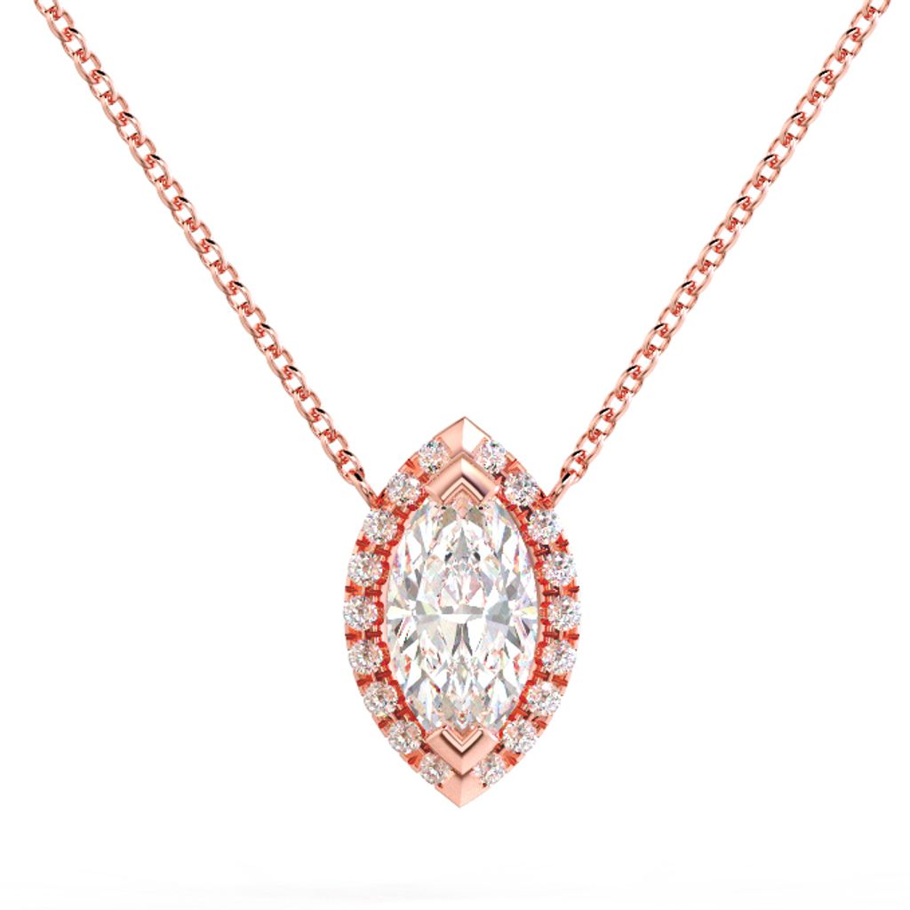 Marquise Halo Diamond Pendant Pink