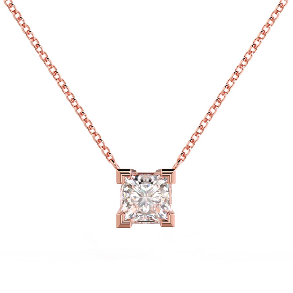 Princess Solitaire Diamond Pendant Pink