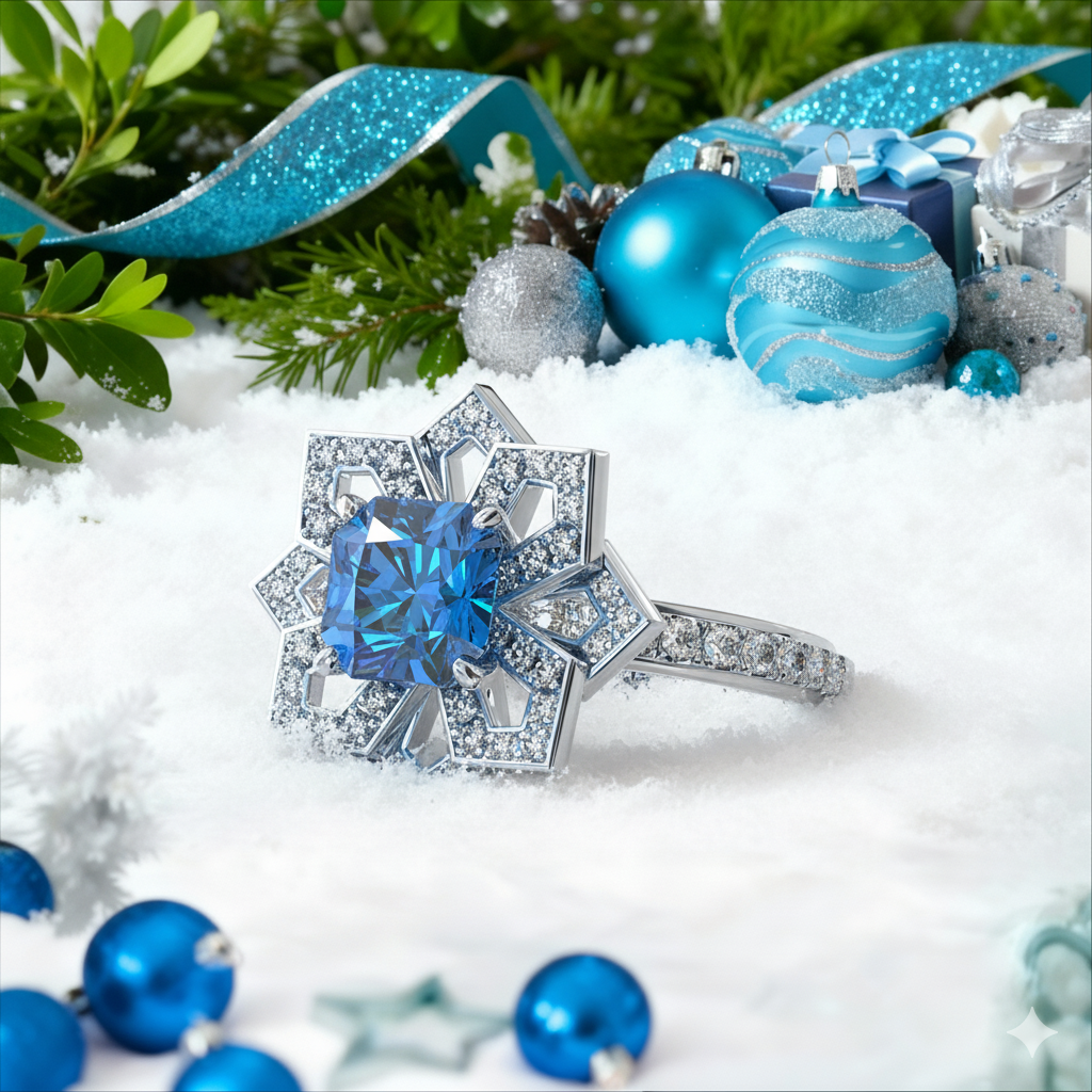 1,25 ct Fancy Intense Blue Radiant Diamond Ring (1)