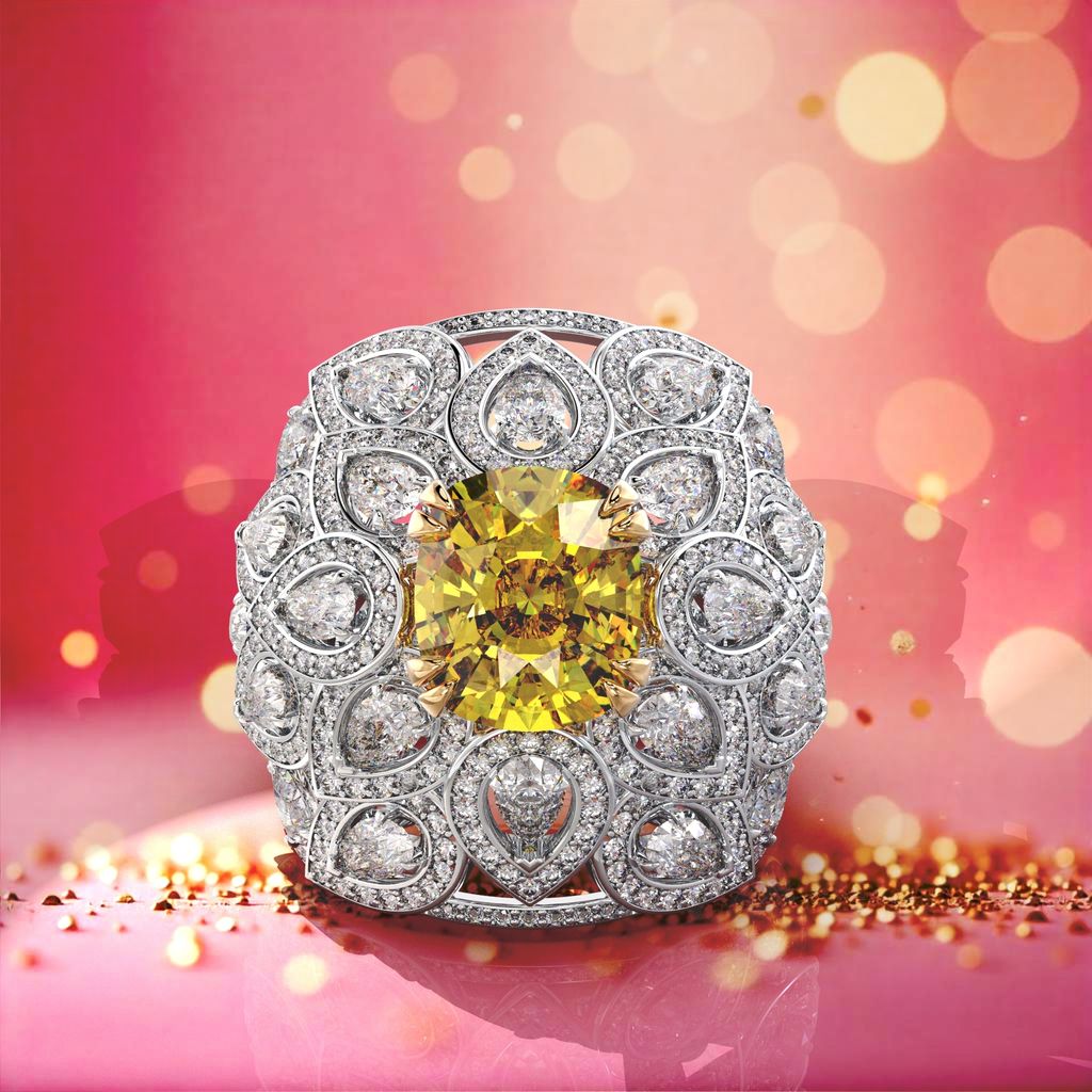 Supreme 1.68 ct Fancy Intense Yellow Cushion Diamond Ring.1198