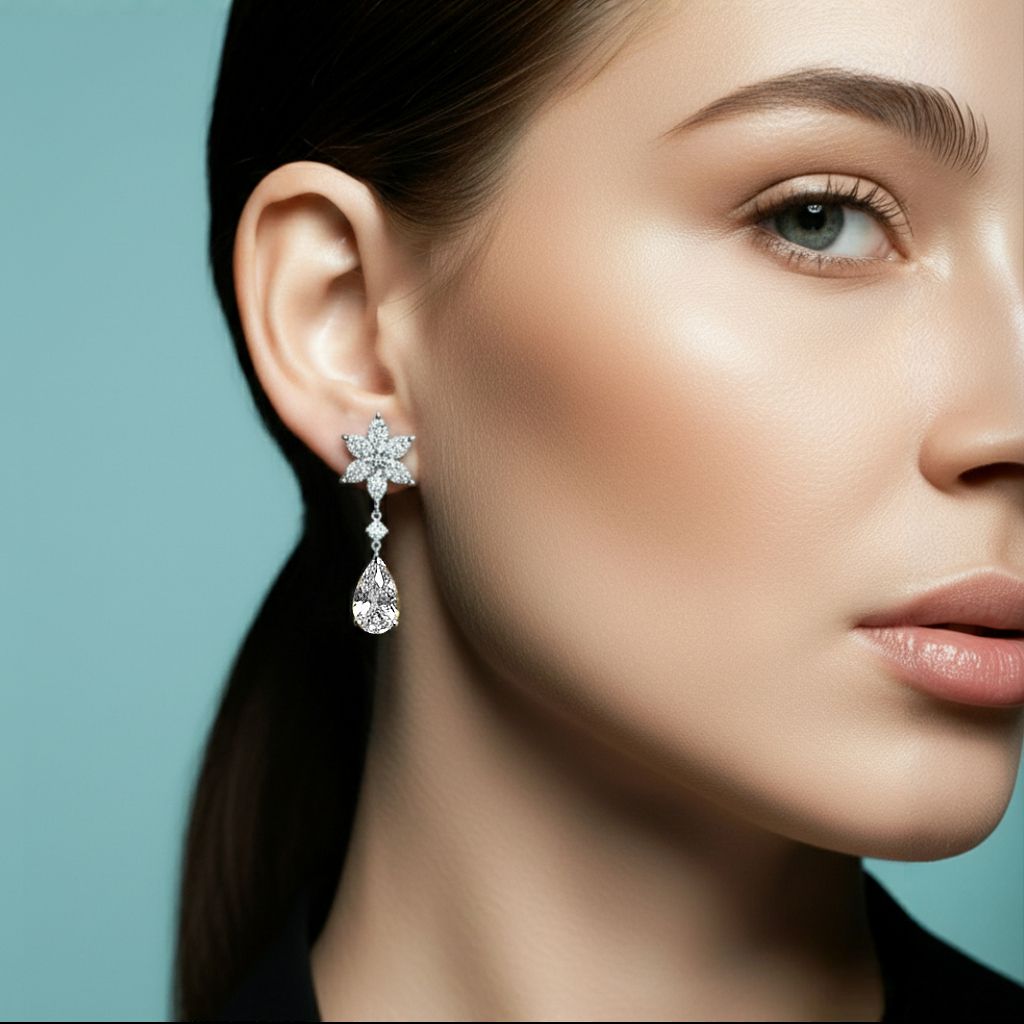 Dazzling1ct Pear Diamond Earring