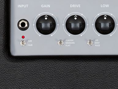 close up view of a guitar amp control panel