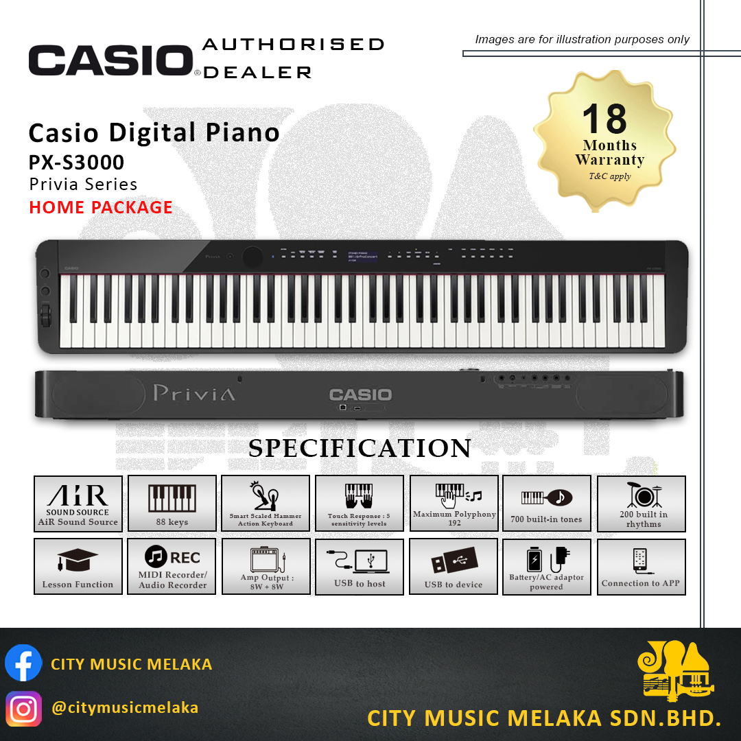 Casio Privia PX-S3000 88-Key Digital Piano [Home Package] – City Music  Melaka