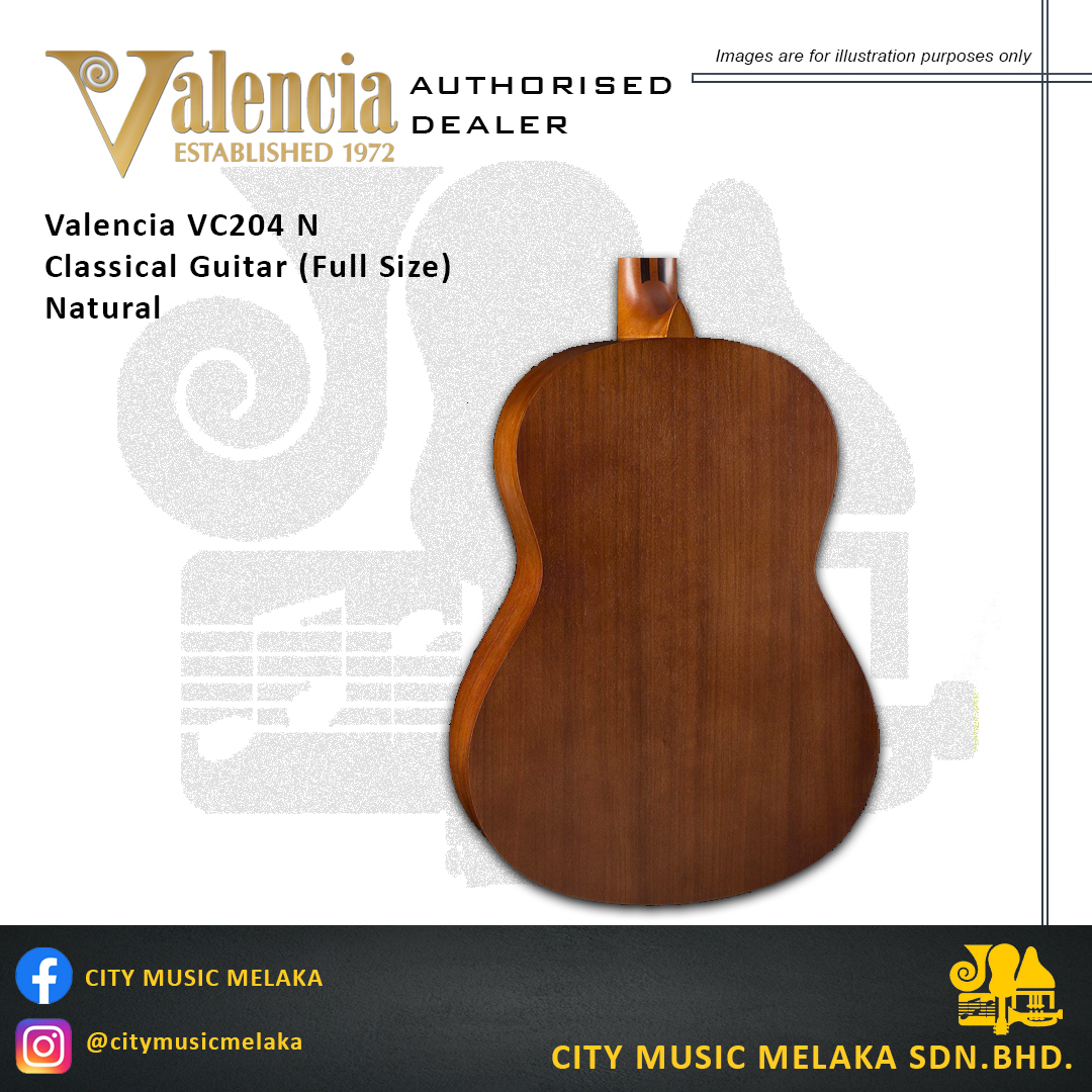 Valencia Classical Guitar VC204 N Full Size Classical Guitar - Natural –  City Music Melaka