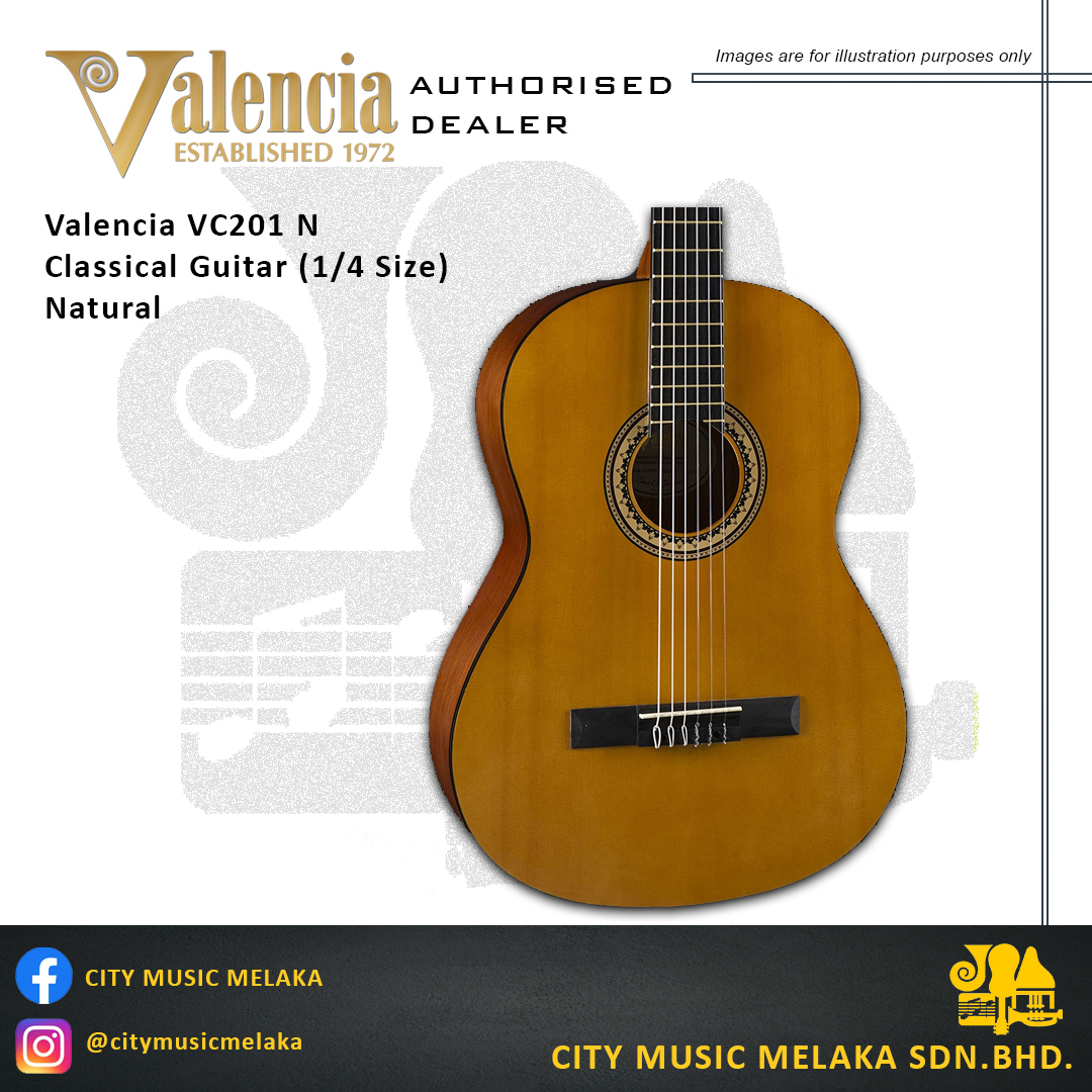 Valencia Classical Guitar VC201 N 1/4 Size Classical Guitar - Natural –  City Music Melaka
