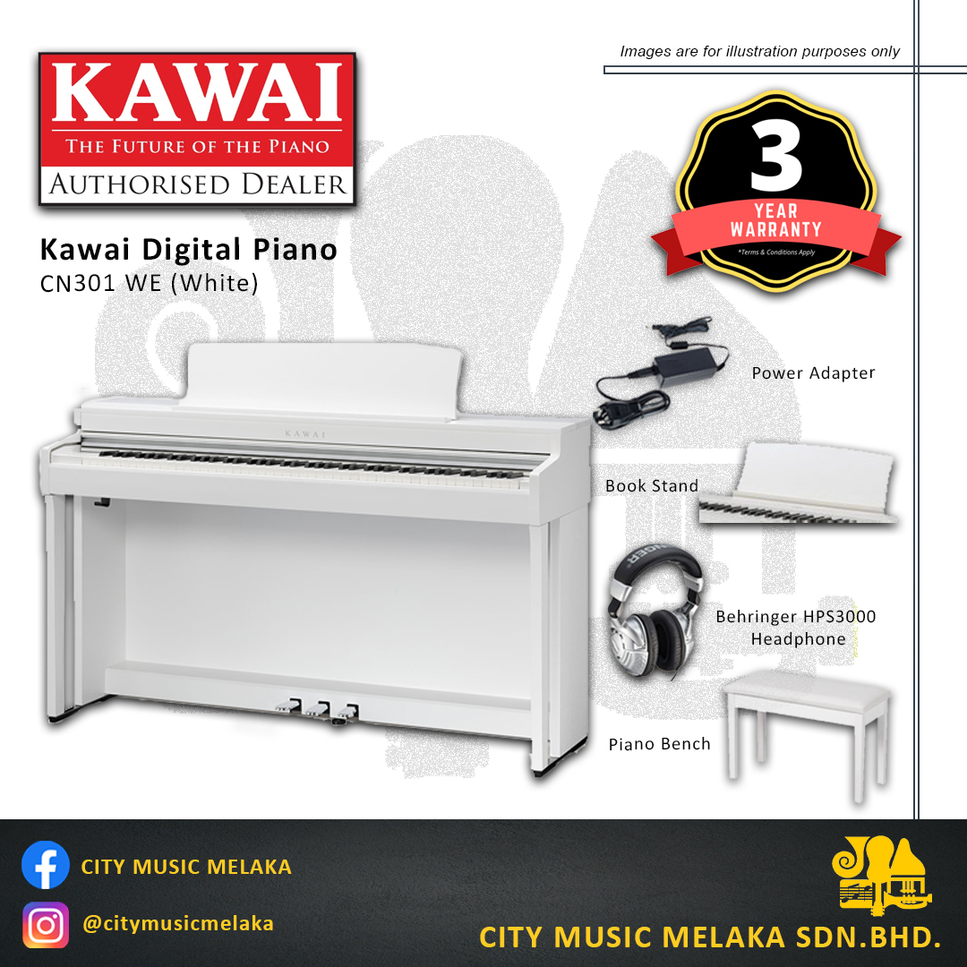 Kawai CN Series CN301 88-Key Digital Piano [White] – City Music Melaka