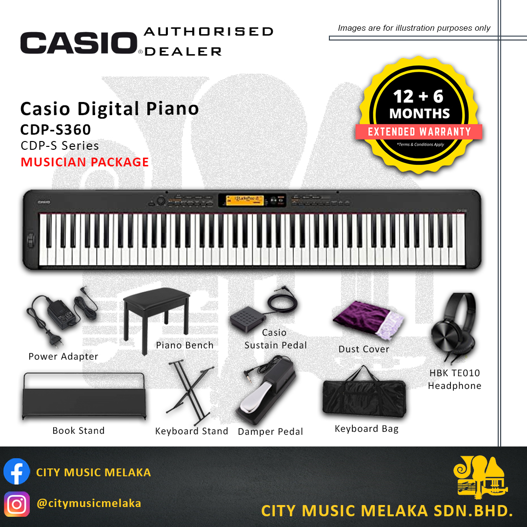 Casio CDP-S360 88 Keys Digital Piano MUSICIAN Package – City Music Melaka