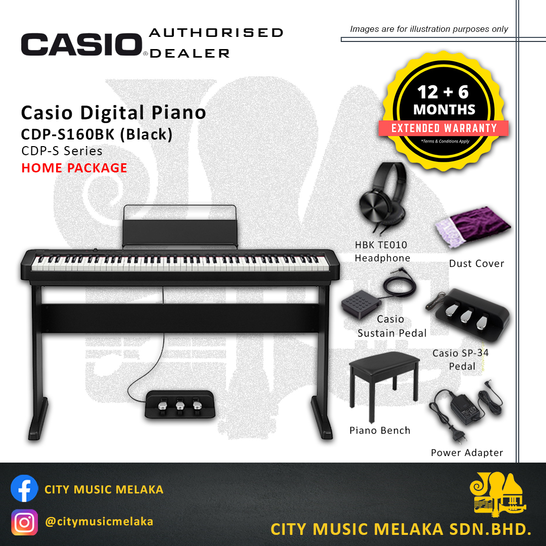 Casio CDP-S160BK 88 Keys Digital Piano HOME Package – City Music Melaka