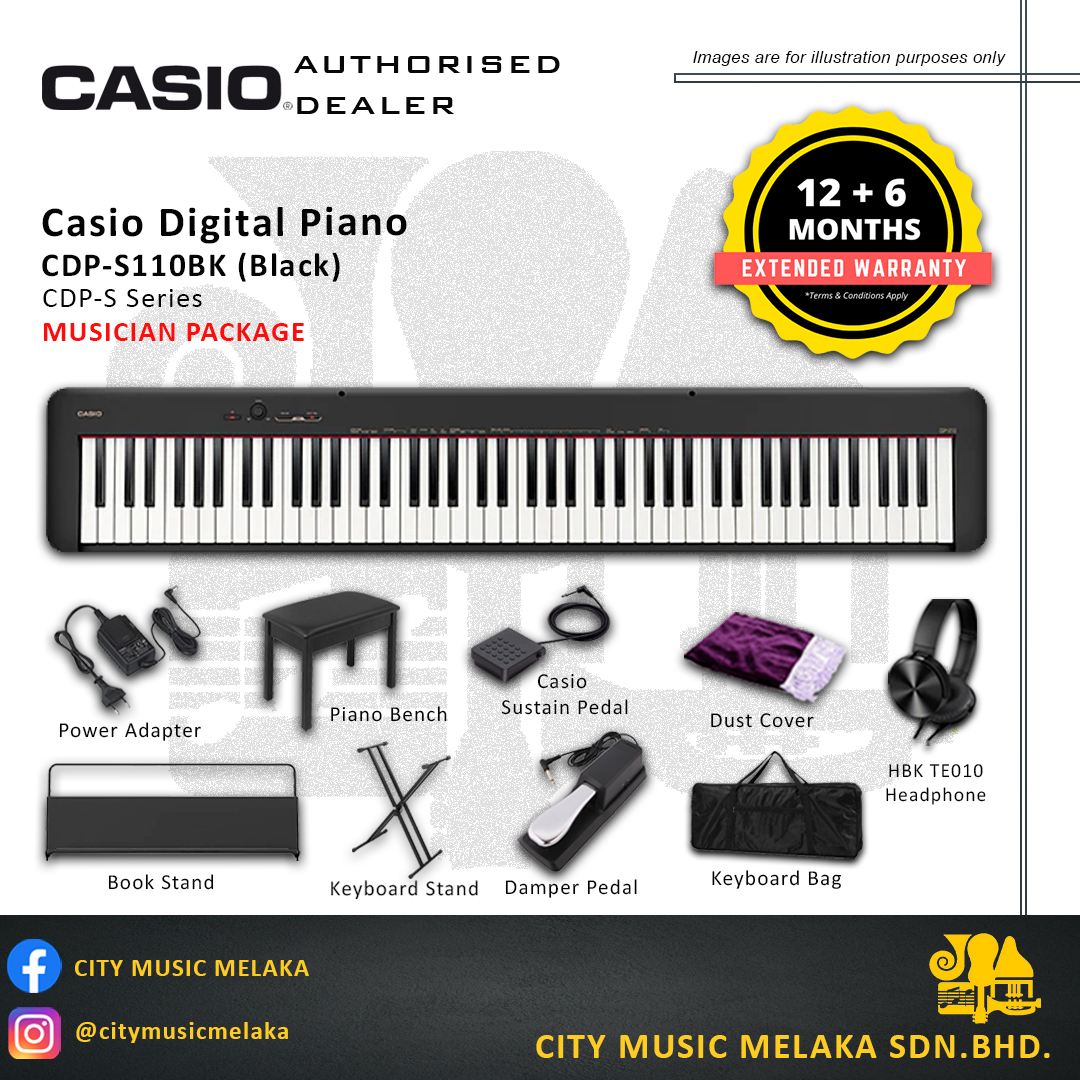 Casio CDP-S110BK 88 Keys Digital Piano MUSICIAN Package – City Music Melaka