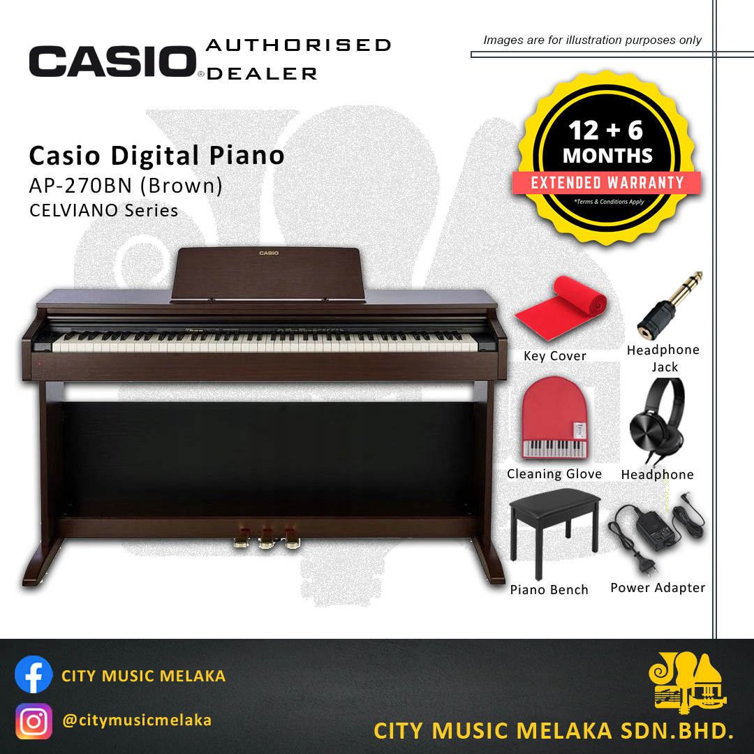 Casio Celviano AP270 BR (Brown) 88-Key Digital Piano – City Music Melaka