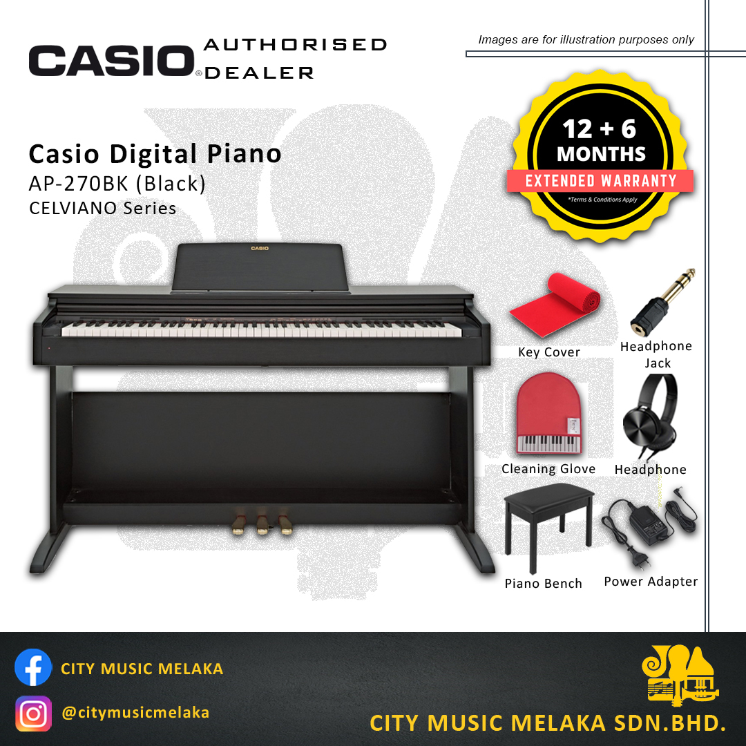 Casio Celviano AP270BK (Black) 88-Key Digital Piano – City Music Melaka