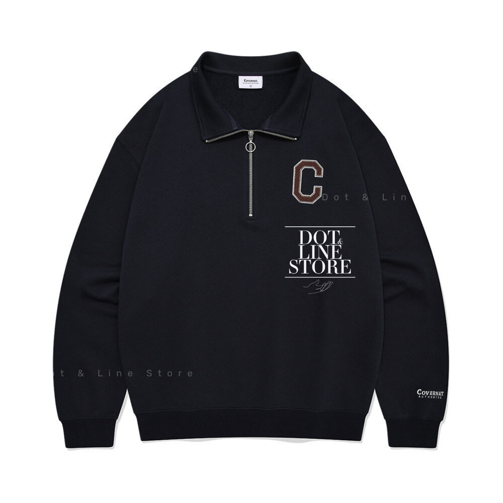スウェット・トレーナー COVERNAT Lip Cara Half Zip Up Man to Man Gray Covernat C Logo Half Zip-Up Sweatshirt – Dot & Line Store
