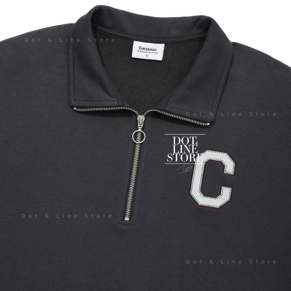 スウェット・トレーナー COVERNAT C Logo Half Zip-up Man to Man Charcoal Covernat C Logo Half Zip-Up Sweatshirt – Dot & Line Store