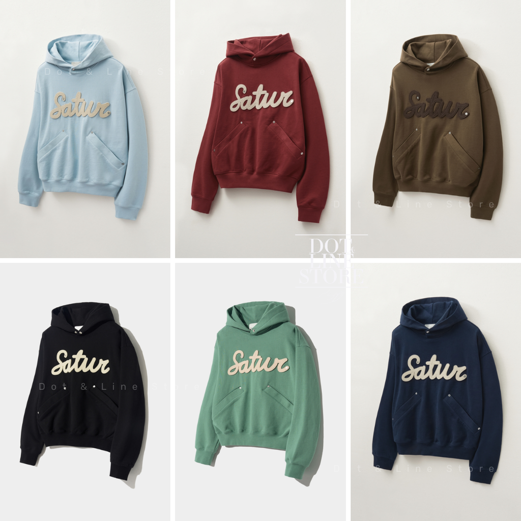 パーカー・フーディ SATUR Rivet applique pockets logo hood burgundy SA243UTH04BU SATUR Applique Rivet Hoodie – Dot & Line Store