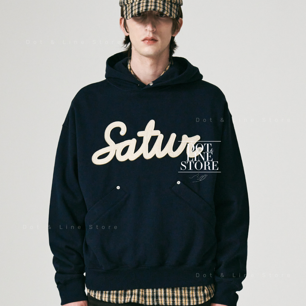 パーカー・フーディ SATUR Setter Applique Rivet Hood Classic Black SATUR Applique Rivet Hoodie – Dot & Line Store