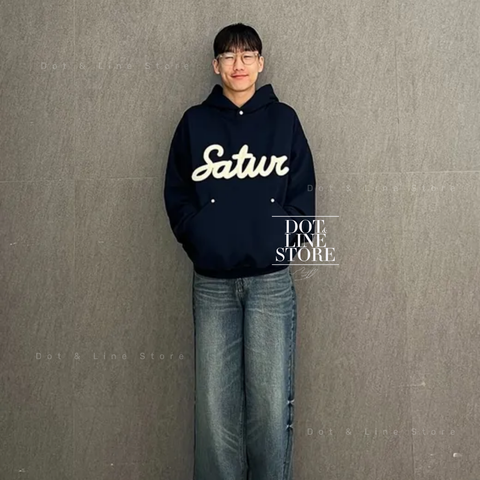 SATUR☆Rivet Applique Pocket Logo Hoodie SATUR Rivet Applique Pocket Logo Hoodie – Dot & Line Store