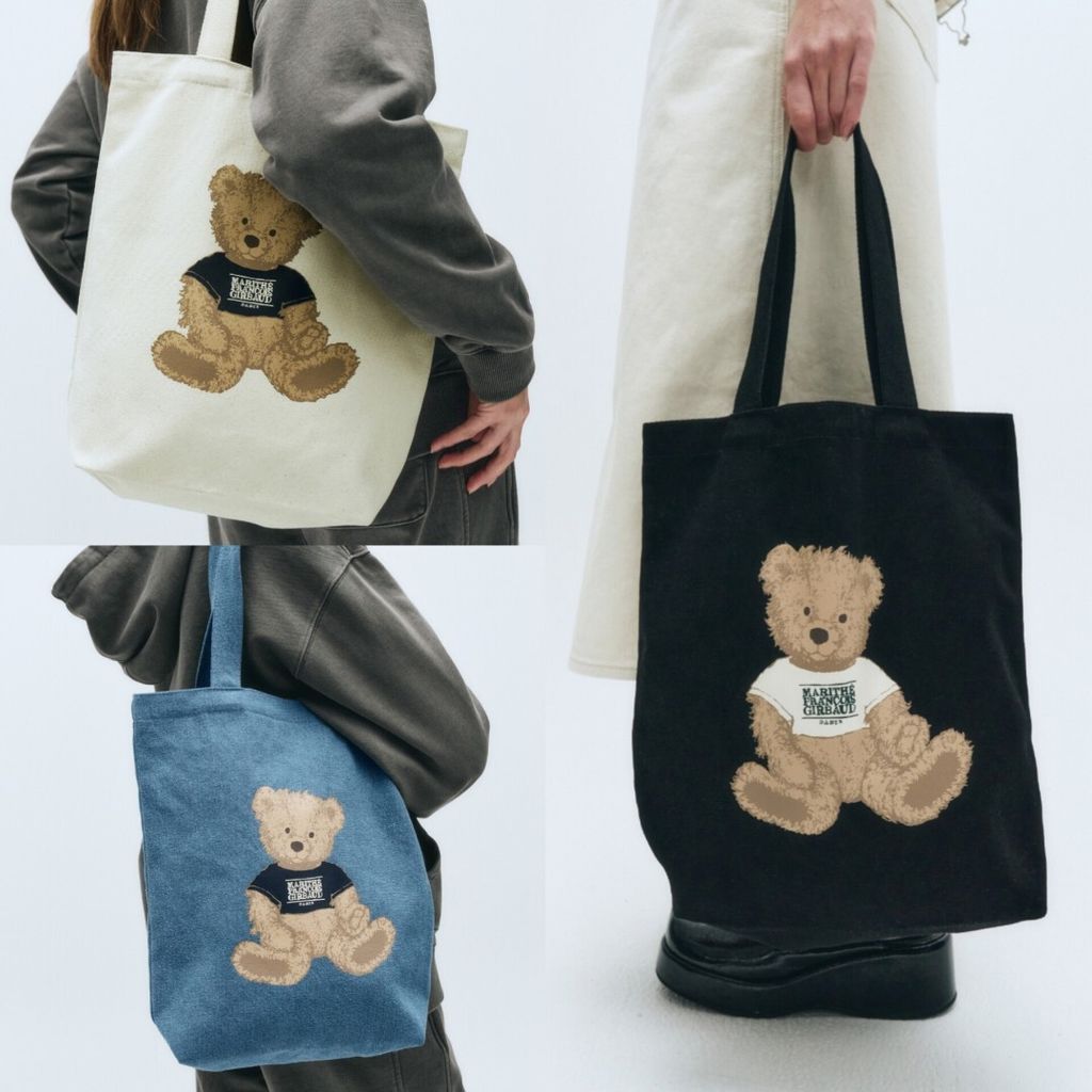 【MARITHE】DOODLE BEAR BIG SHOPPER BAG 3COLOR Marithe DOODLE BEAR ECO BAG – Dot & Line Store