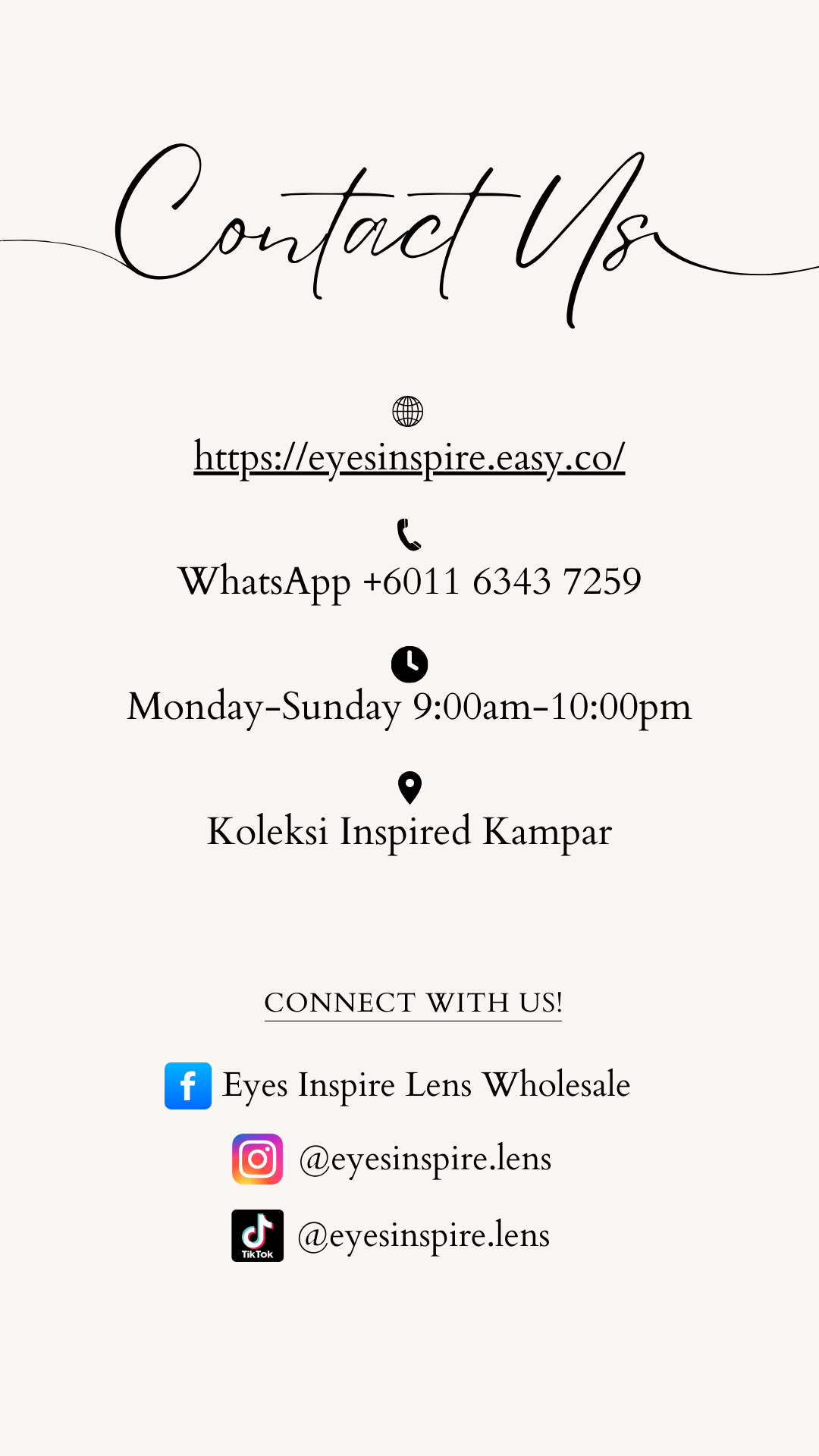 Cream & Black Aesthetic Contact Us Your Story