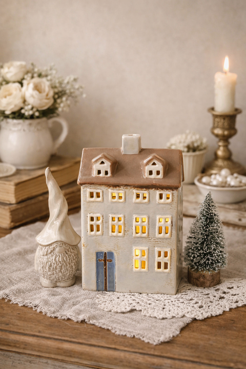 扭扭帽地精/藍門丹麥小屋 丹麥小屋燭台 陶瓷房屋