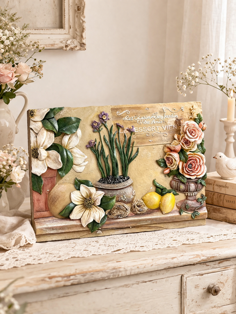 繽紛花卉掛畫/雕花花瓶