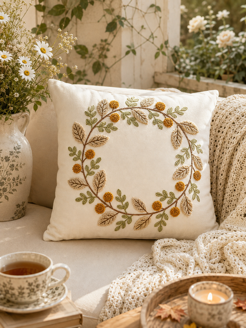 小黃花圈刺繡抱枕
