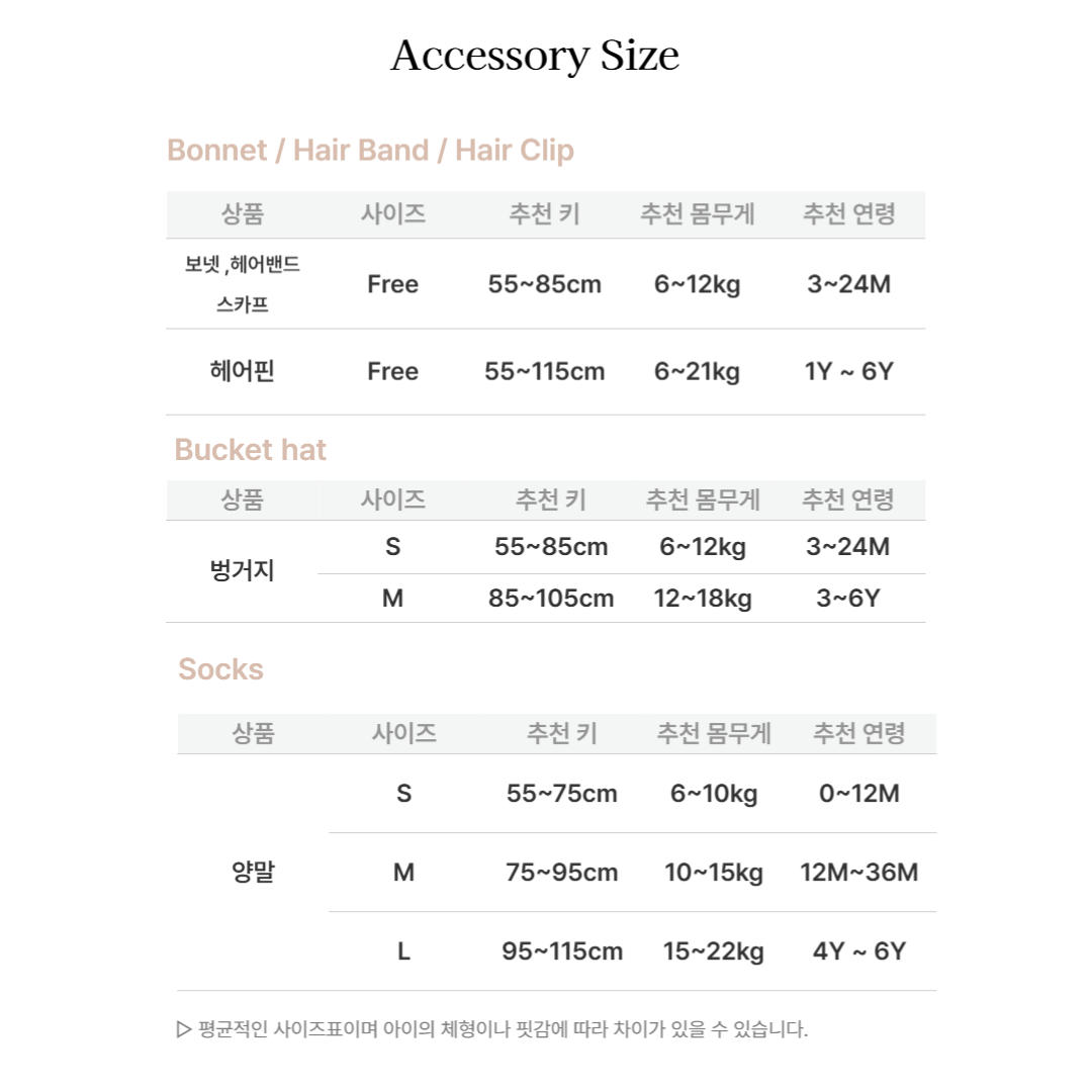 악세사리 사이즈표