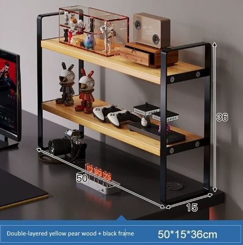 Double Layer Yellow Pear Wood + Black Frame Shelf