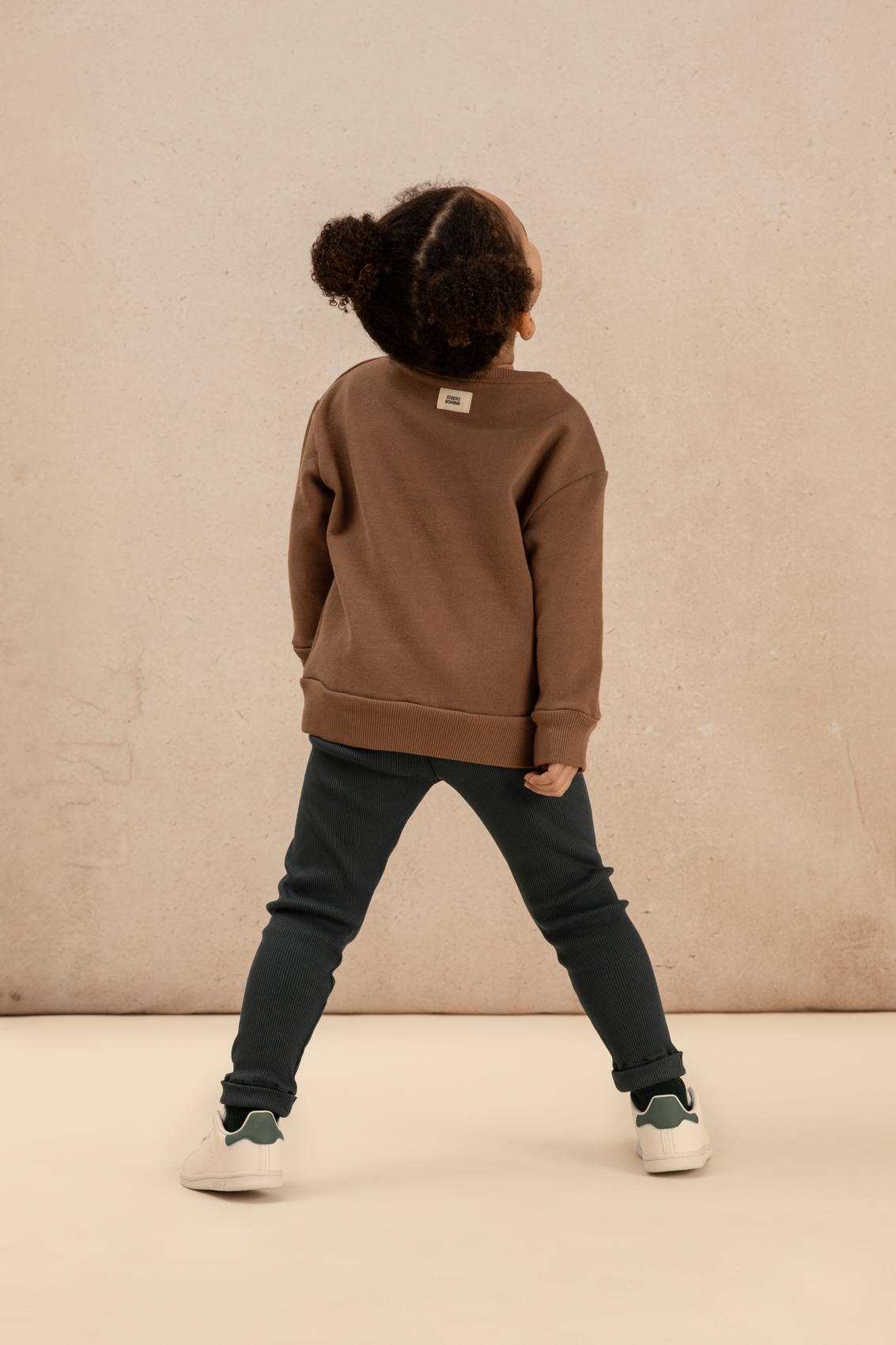 SWEATSHIRT BART CHOCOLAT OURS + LEGGINGS ROM POM BLEU DENIM-2
