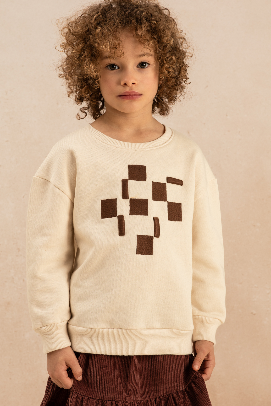 SWEATSHIRT BART ECRU CARRES BRODES-1