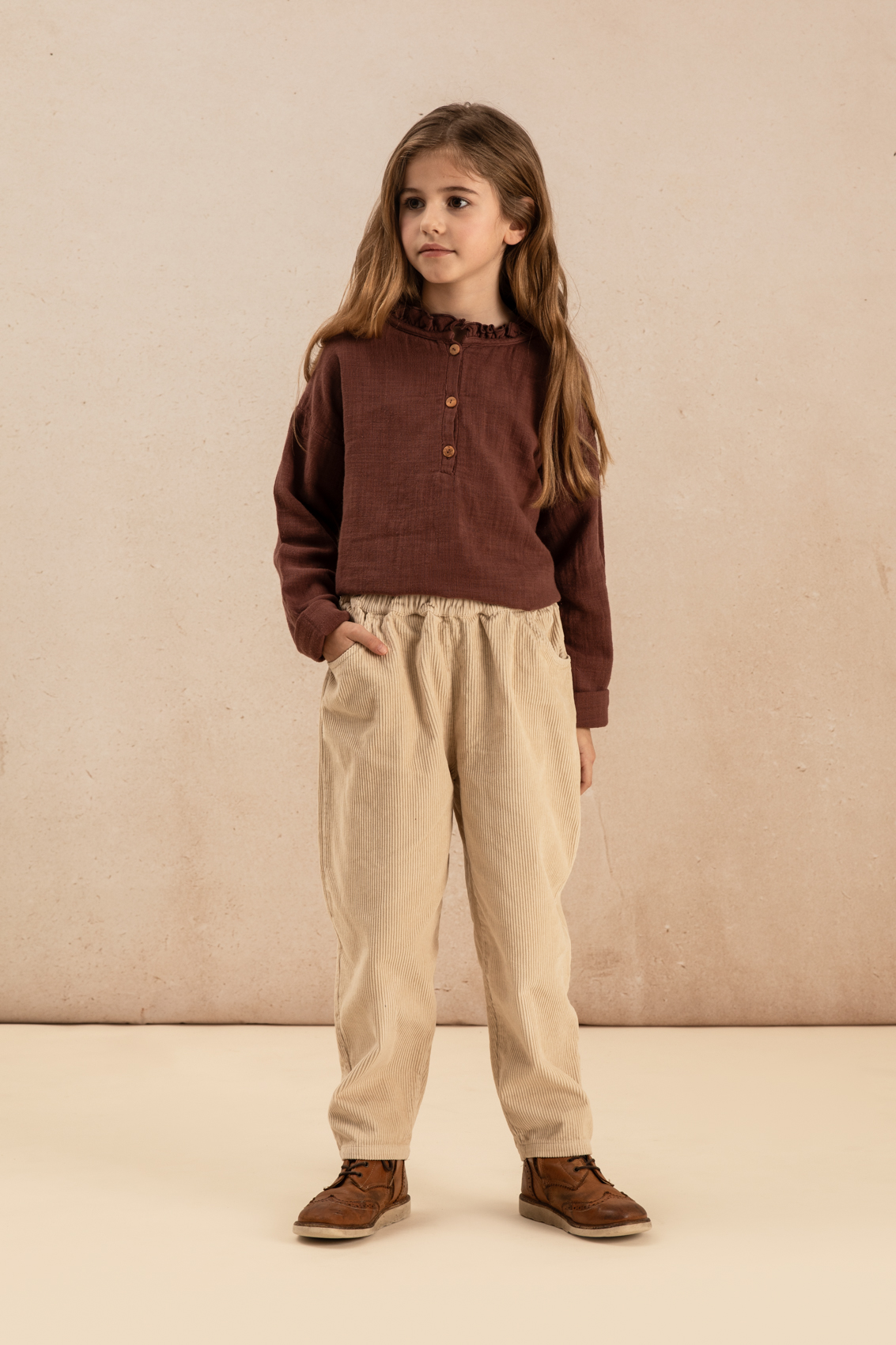 BLOUSE OLYMPE PRUNE + PANTALON CARROTT CORDEROY AVOINE-1