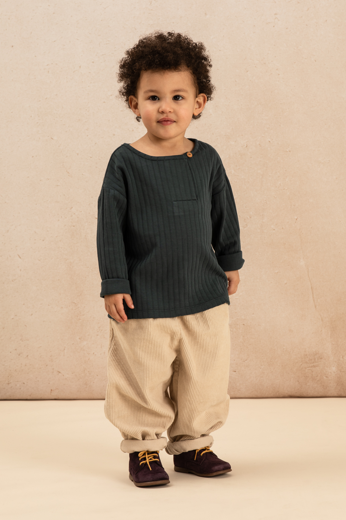 TSHIRT ORSO BLEU DENIM + PANTALON CARROT CORDEROY AVOINE-1