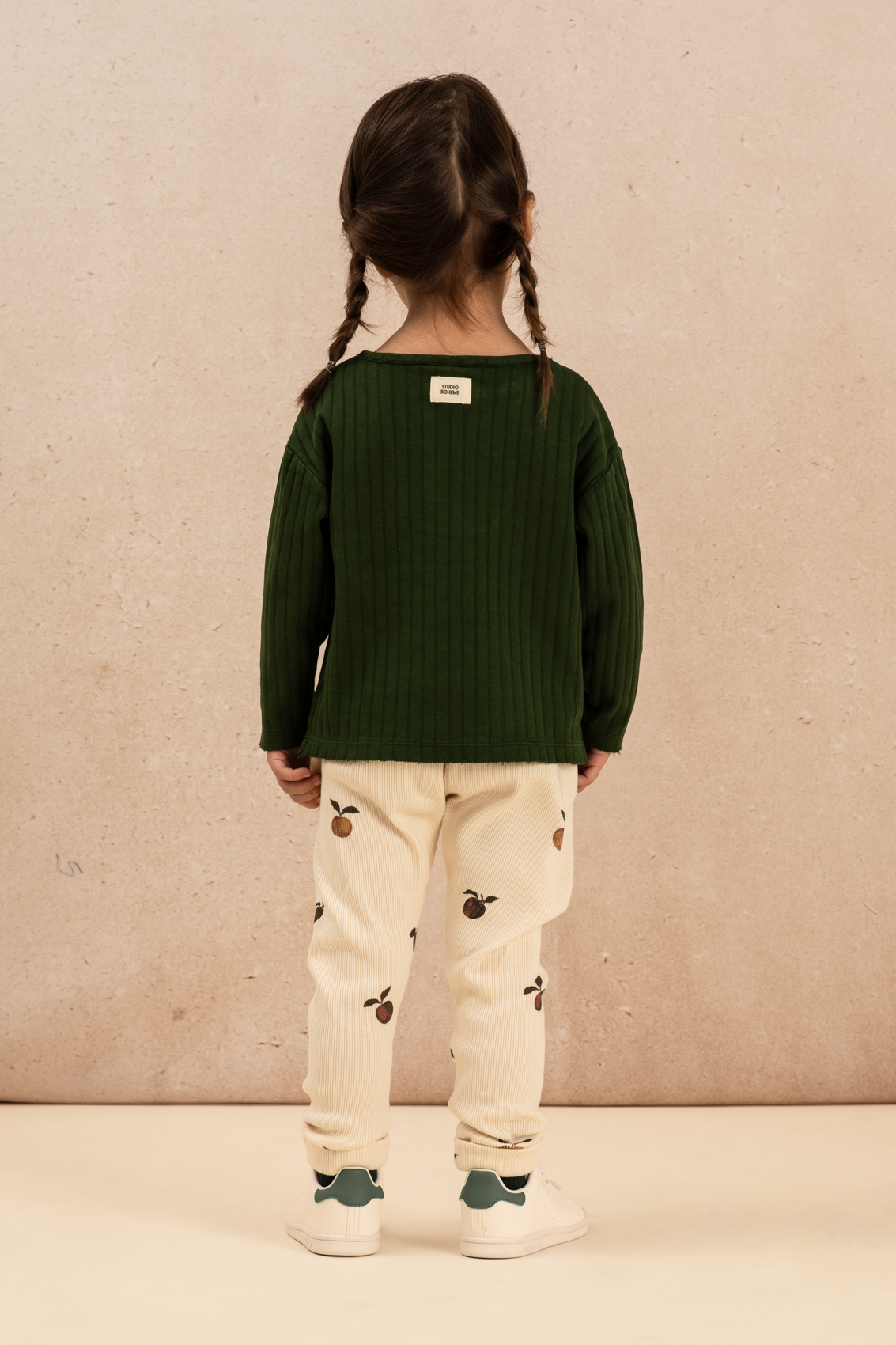 TSHIRT ORSO VERT FORET + LEGGINGS ROM POM ECRU POMMES-2