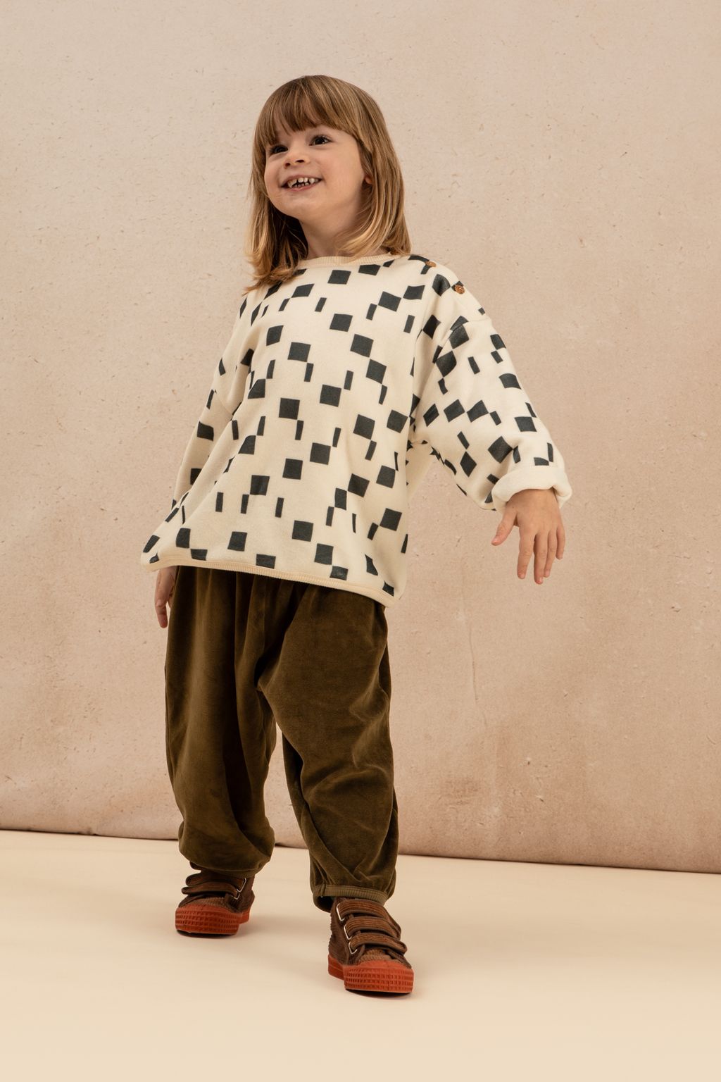 SWEATSHIRT OURS POLAR ECRU CARRES + PANTALON PORGY VELVET KAKI-1