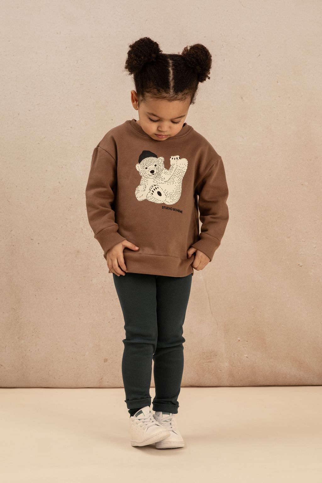 SWEATSHIRT BART CHOCOLAT OURS + LEGGINGS ROM POM BLEU DENIM-1