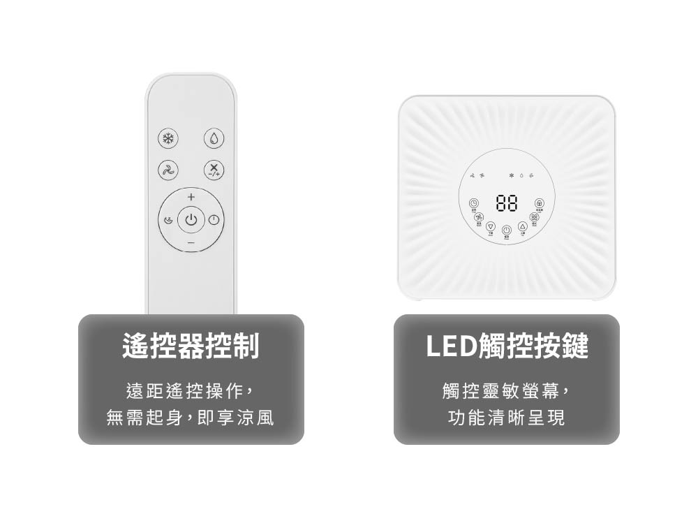 JPAC08 移動空調支援遙控器與面板按鍵，操作簡單直覺方便