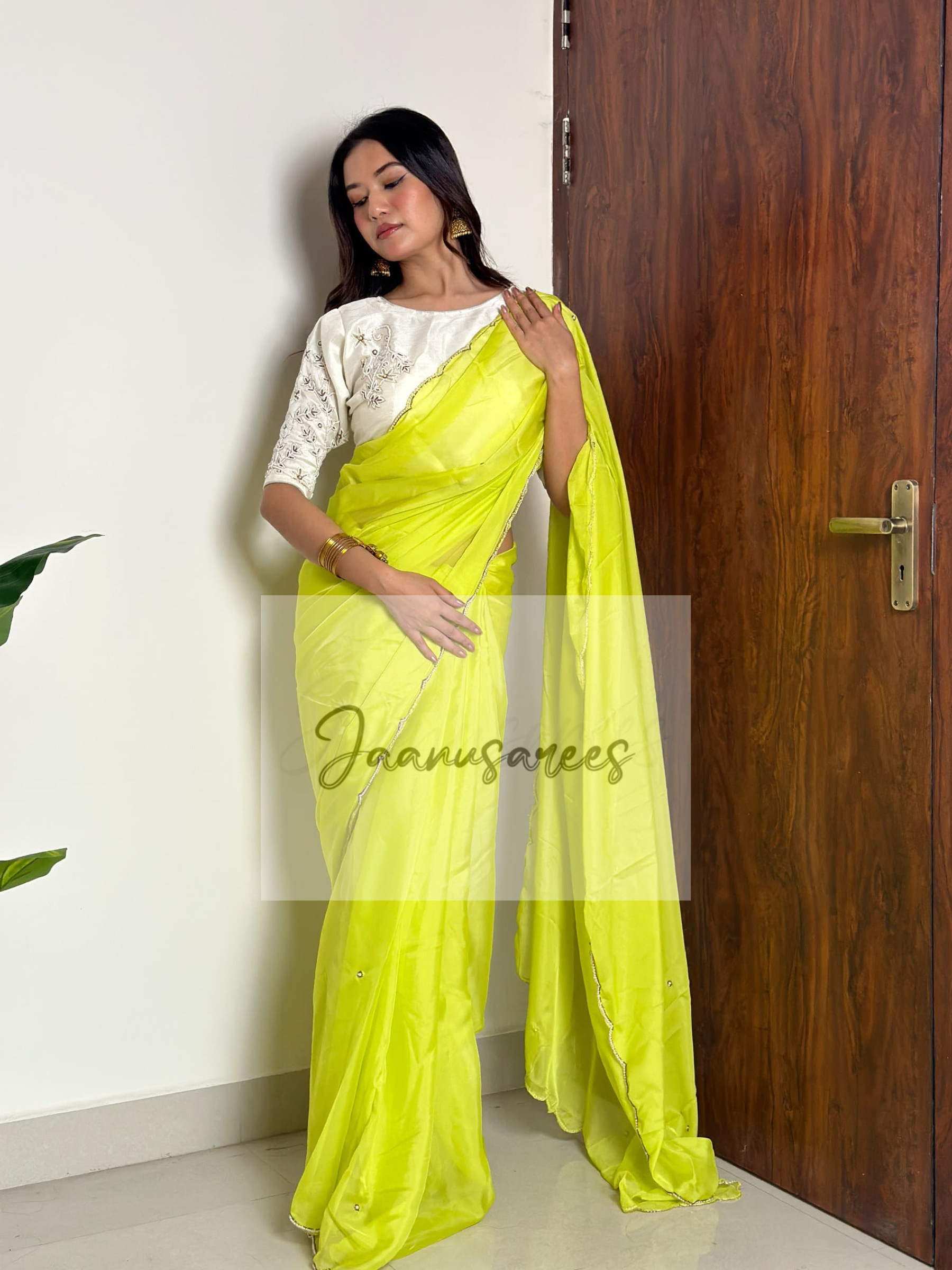 Lucknow Chikankari Work Designer Saree in Sunflower Yellow and White –  Bengal Looms India