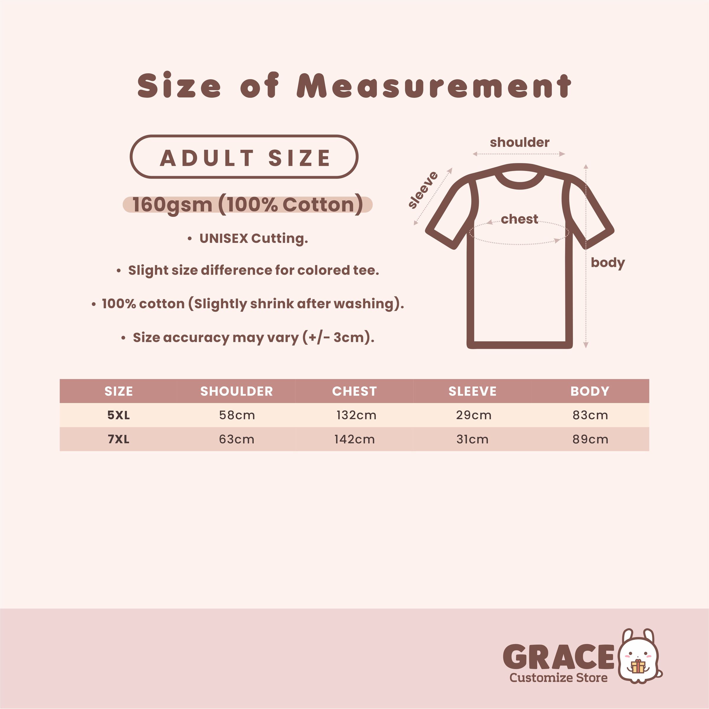 160gsm (Size Chart) 5XL - 7XL