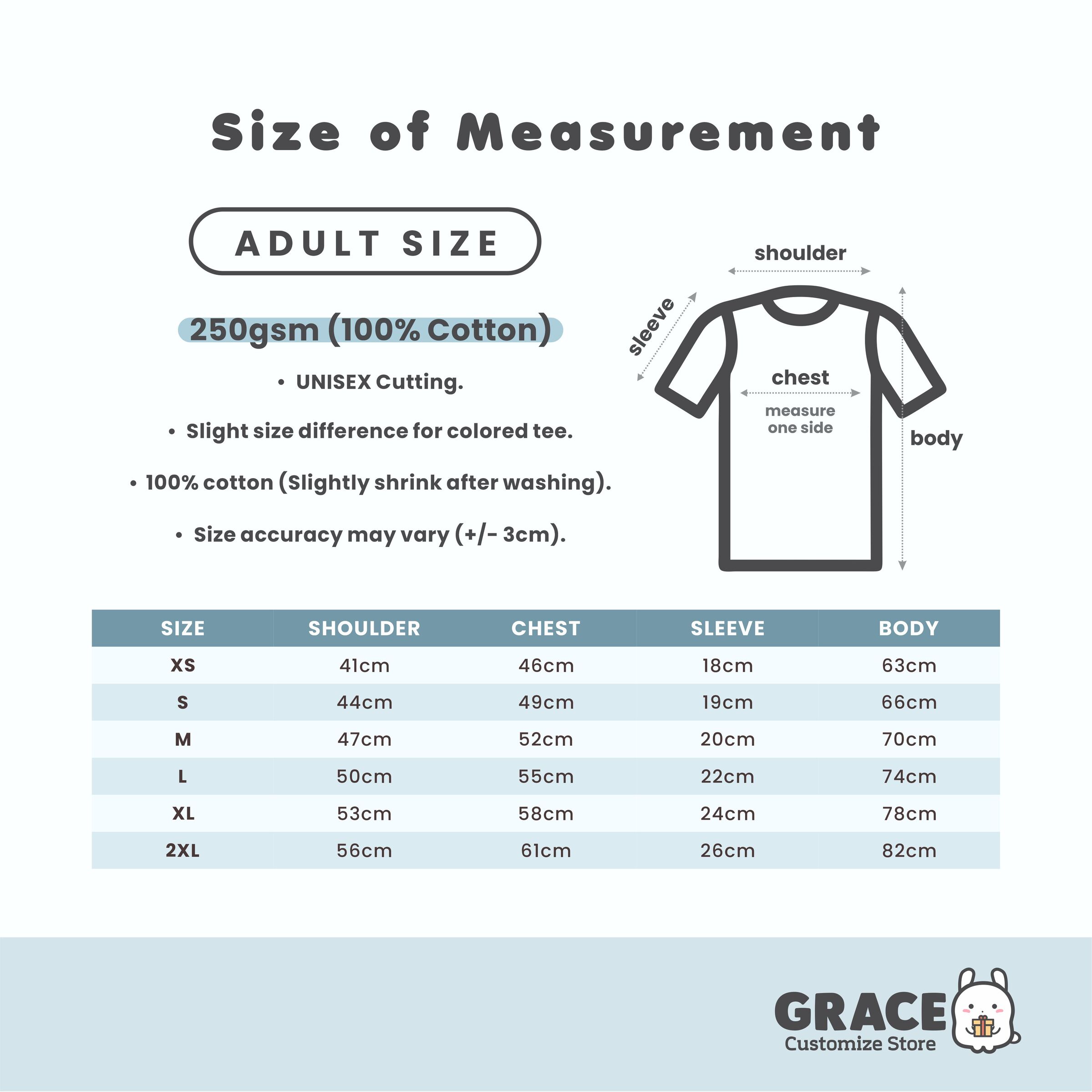 250gsm (Size Chart)