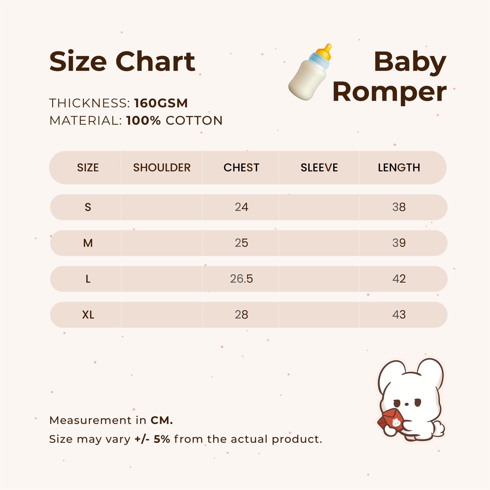 Size Chart (160g, Baby Romper)