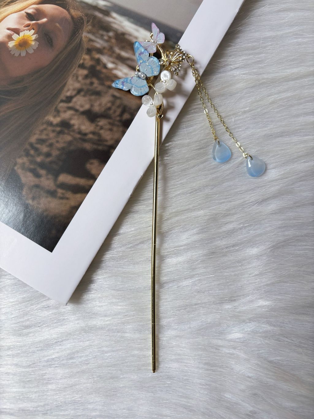 acrylic butterfly hair bun stick