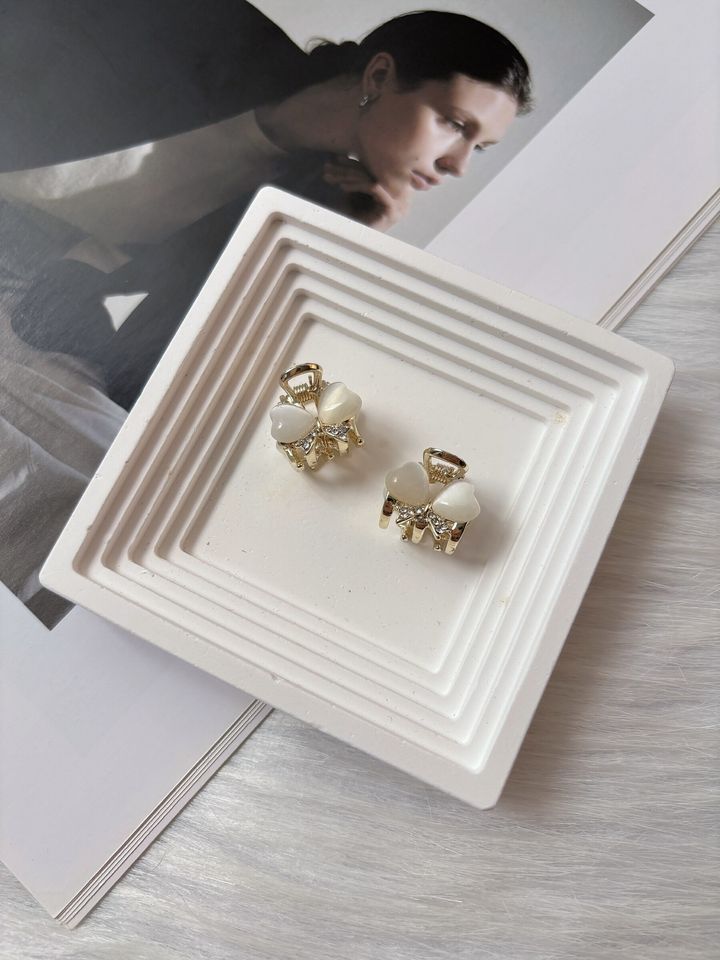 cat eye stone ribbon claw clip (1.5cm)(1pair)